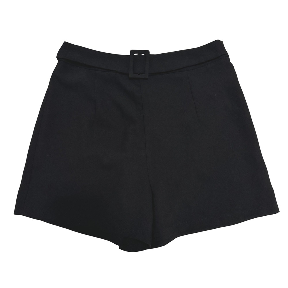 White Fox Boutique Women's High Waisted Belted Shorts Black S Minimalist Chic